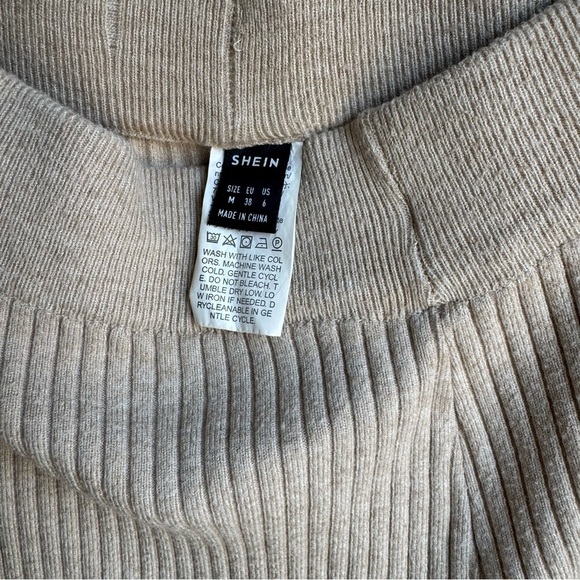 Shein High Waist Flare Leg Khaki Knit Pants Beige Ribbed size S - Picture 7 of 10